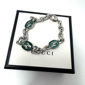 Gucci Sterling Silver Interlocking G Enamel Chain Link Bracelet